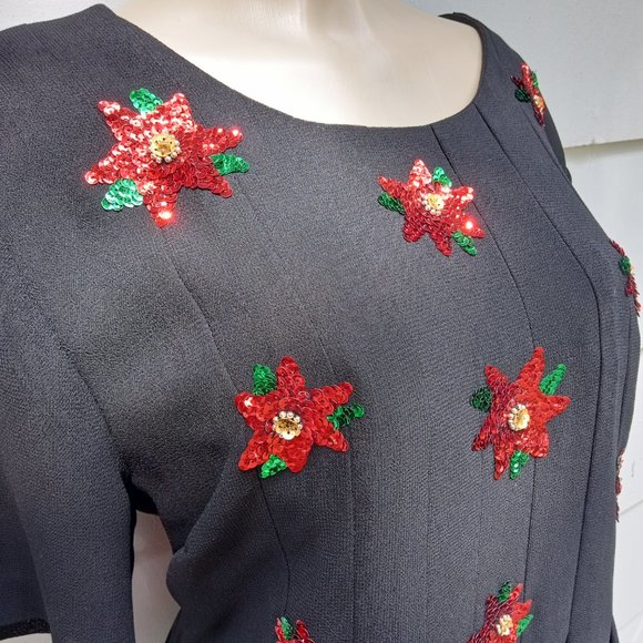 Vintage Sequin Poinsettias Dress - Picture 1 of 8